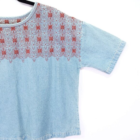Current/Elliott The Embroidered Top Size 1 Small Womens Denim Blouse - Picture 12 of 14
